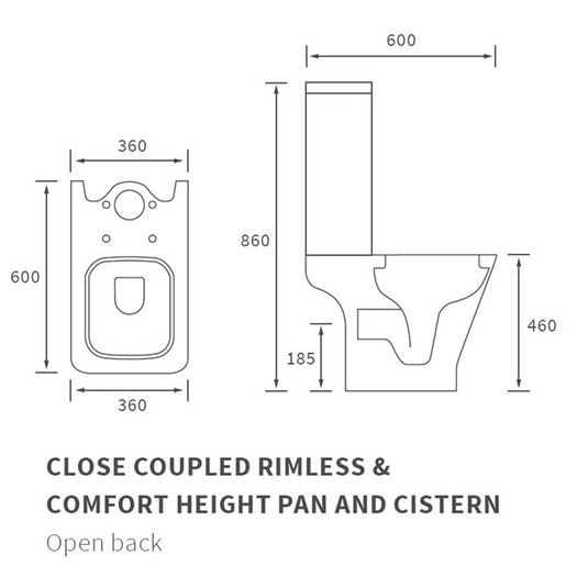 Ruby Bailey Rimless Comfort Height Close Coupled Open Back WC & Wrapover Soft Close Seat - RUBY108885 - Envy Bathrooms Ltd