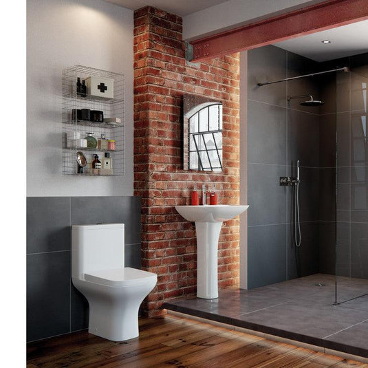 Ruby Bailey Rimless Comfort Height Close Coupled Open Back WC & Wrapover Soft Close Seat - RUBY108885 - Envy Bathrooms Ltd