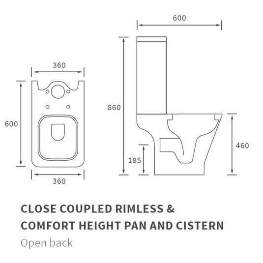 Ruby Bailey Rimless Comfort Height Close Coupled Open Back WC & Wrapover Soft Close Seat - RUBY108885