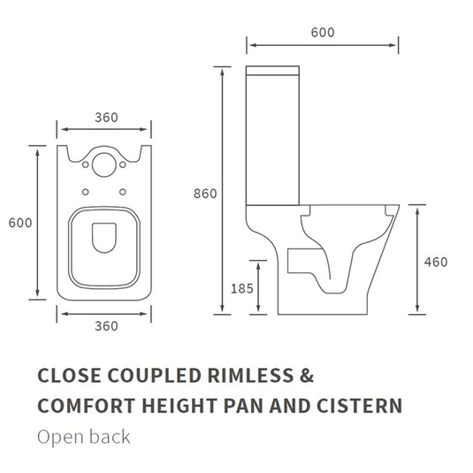 Ruby Bailey Rimless Comfort Height Close Coupled Open Back WC & Wrapover Soft Close Seat - RUBY108885 - Envy Bathrooms Ltd