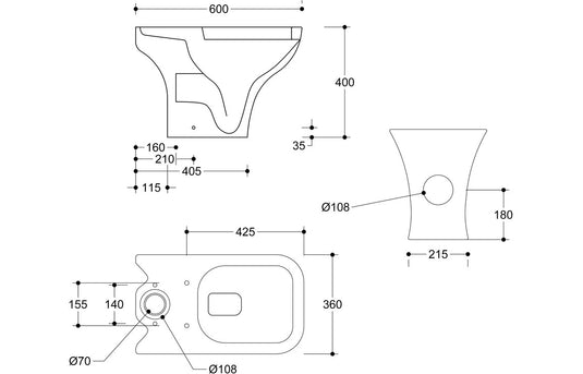 Ruby Bailey Rimless Short Projection Close Coupled Open Back WC & Slim Soft Close Seat - RUBY1857 - Envy Bathrooms Ltd