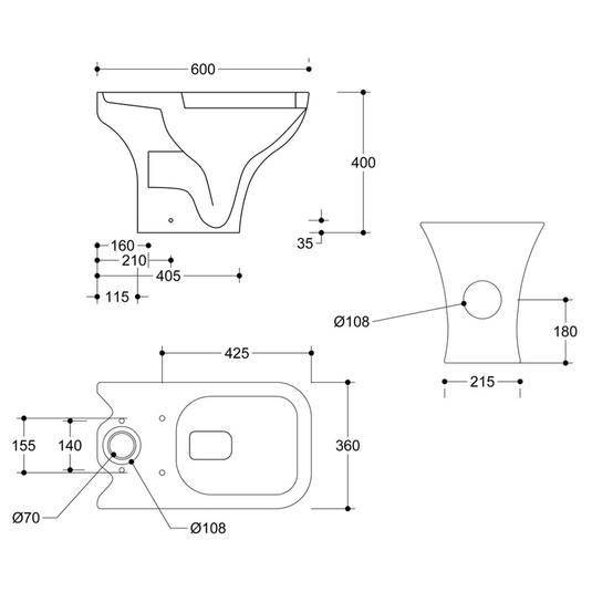 Ruby Bailey Rimless Short Projection Close Coupled Open Back WC & Slim Soft Close Seat - RUBY1857 - Envy Bathrooms Ltd