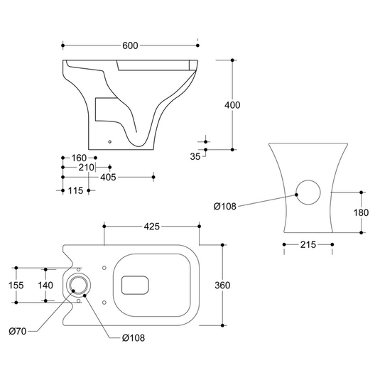 Ruby Bailey Rimless Short Projection Close Coupled Open Back WC & Wrapover Soft Close Seat - RUBY101521 - Envy Bathrooms Ltd