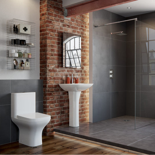 Ruby Bailey Rimless Short Projection Close Coupled Open Back WC & Wrapover Soft Close Seat - RUBY101521 - Envy Bathrooms Ltd