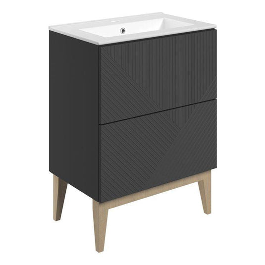 Ruby Bear 615mm Floor Standing 2 Drawer Basin Unit & Basin - Matt Graphite Grey - RUBY108498 - Envy Bathrooms Ltd