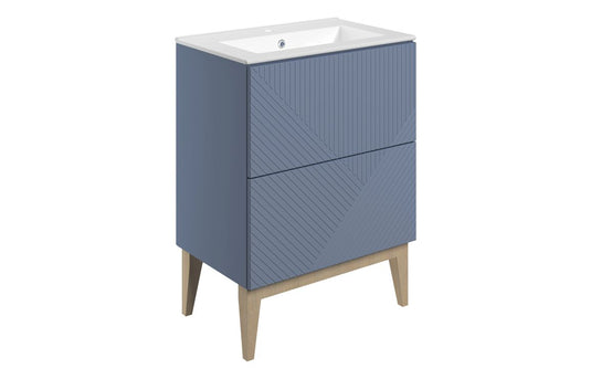 Ruby Bear 615mm Floor Standing 2 Drawer Basin Unit & Basin - Matt Smoke Blue - RUBY108496 - Envy Bathrooms Ltd