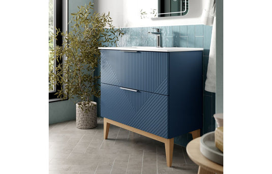 Ruby Bear 615mm Floor Standing 2 Drawer Basin Unit & Basin - Matt Smoke Blue - RUBY108496 - Envy Bathrooms Ltd