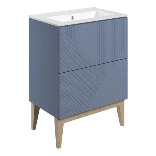 Ruby Bear 615mm Floor Standing 2 Drawer Basin Unit & Basin - Matt Smoke Blue - RUBY108496 - Envy Bathrooms Ltd