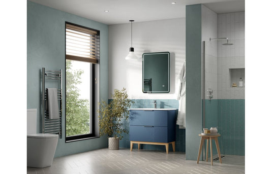 Ruby Bear 615mm Floor Standing 2 Drawer Basin Unit & Basin - Matt Smoke Blue - RUBY108496 - Envy Bathrooms Ltd