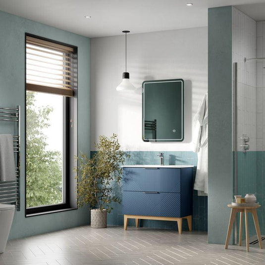 Ruby Bear 615mm Floor Standing 2 Drawer Basin Unit & Basin - Matt Smoke Blue - RUBY108496 - Envy Bathrooms Ltd