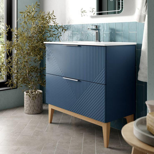 Ruby Bear 615mm Floor Standing 2 Drawer Basin Unit & Basin - Matt Smoke Blue - RUBY108496 - Envy Bathrooms Ltd