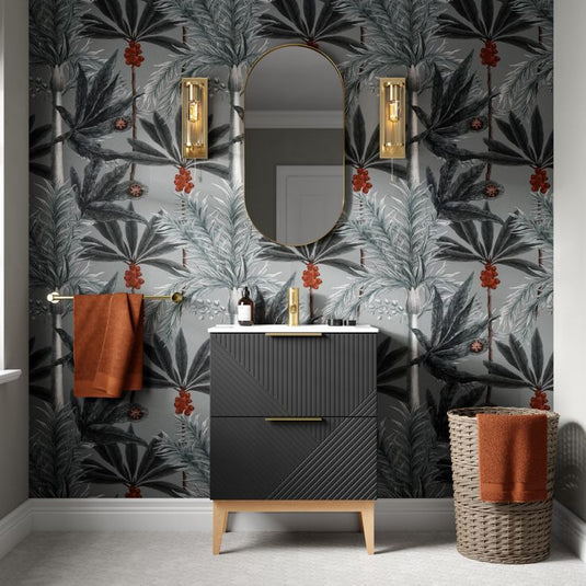 Ruby Bear 810mm Floor Standing 2 Drawer Basin Unit & Maple Oak Effect Worktop - Matt Graphite Grey - RUBY108507 - Envy Bathrooms Ltd
