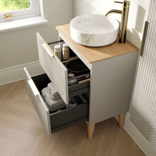 Ruby Bear 810mm Floor Standing 2 Drawer Basin Unit & Maple Oak Effect Worktop - Matt Oat - RUBY108506 - Envy Bathrooms Ltd