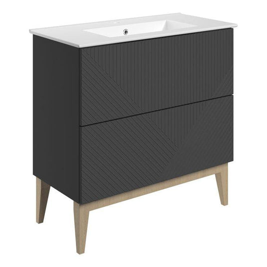 Ruby Bear 815mm Floor Standing 2 Drawer Basin Unit & Basin - Matt Graphite Grey - RUBY108501 - Envy Bathrooms Ltd