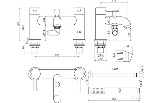 Ruby Bear Bath/Shower Mixer & Bracket - Brushed Brass - RUBY105804 - Envy Bathrooms Ltd