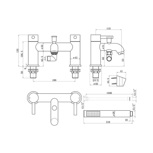 Ruby Bear Bath/Shower Mixer & Bracket - Brushed Brass - RUBY105804