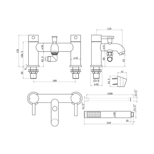Ruby Bear Bath/Shower Mixer & Bracket - Brushed Brass - RUBY105804 - Envy Bathrooms Ltd