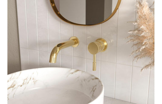 Ruby Bear Wall Mounted Basin Mixer - Brushed Brass - RUBY105802 - Envy Bathrooms Ltd