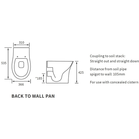 Ruby Bella Rimless Back To Wall WC & Soft Close Seat - RUBY100525 - Envy Bathrooms Ltd