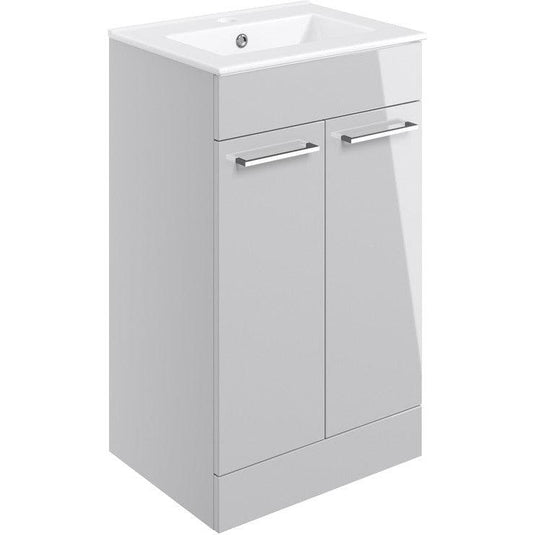 Ruby Bentley 510mm Floor Standing 2 Door Basin Unit & Basin - Grey Gloss - RUBY103321 - Envy Bathrooms Ltd