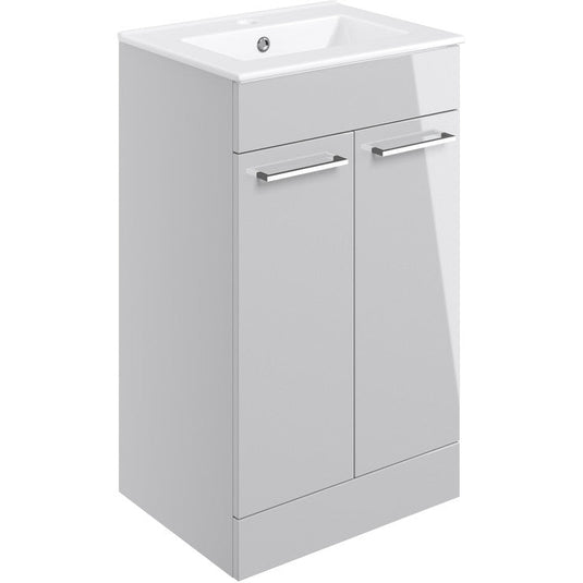 Ruby Bentley 510mm Floor Standing 2 Door Basin Unit & Basin - Grey Gloss - RUBY103321 - Envy Bathrooms Ltd
