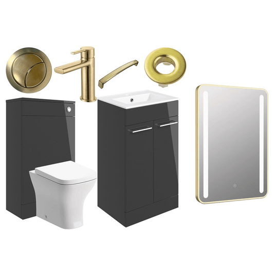 Ruby Bentley 510mm F/S Furniture Pack - Anthracite Gloss w/Brushed Brass Finishes - RUBY108135 - Envy Bathrooms Ltd