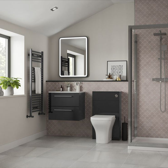 Ruby Bentley 590mm Wall Hung 2 Drawer Basin Unit (No Top) - Anthracite Gloss - RUBY106920 - Envy Bathrooms Ltd