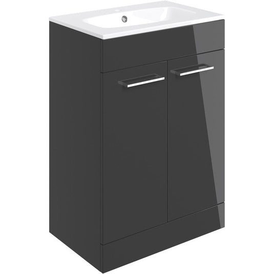 Ruby Bentley 610mm Floor Standing 2 Door Basin Unit & Basin - Anthracite Gloss - RUBY103328 - Envy Bathrooms Ltd