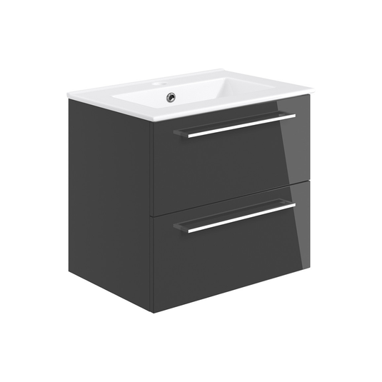 Ruby Bentley 610mm Wall Hung 2 Drawer Basin Unit & Basin - Anthracite Gloss - RUBY103331 - Envy Bathrooms Ltd