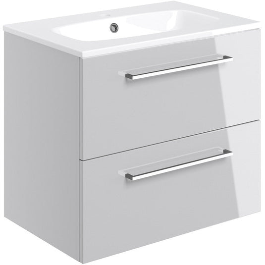Ruby Bentley 610mm Wall Hung 2 Drawer Basin Unit & Basin - Grey Gloss - RUBY103330 - Envy Bathrooms Ltd