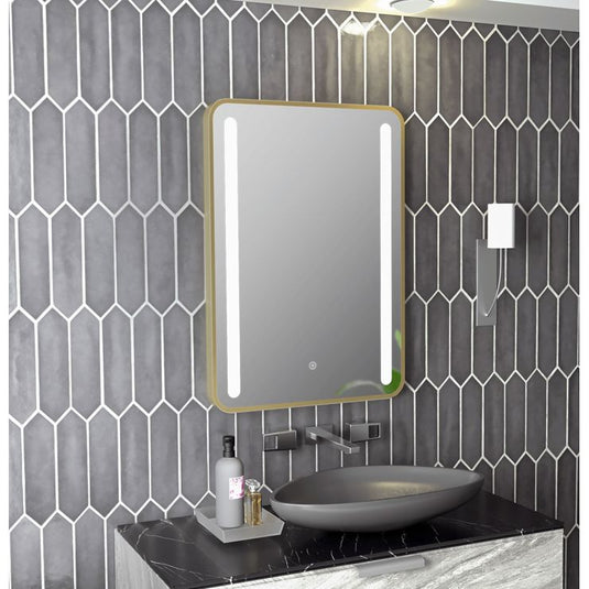 Ruby Birdie 500x700mm Rounded Front-Lit LED Mirror - Brushed Brass - RUBY108104 - Envy Bathrooms Ltd