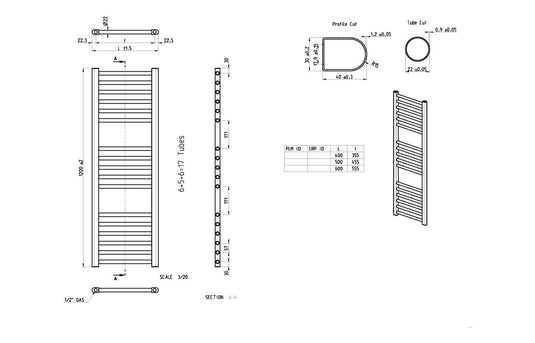 Ruby Bonnie Straight 30mm Ladder Radiator (500x1200x30mm) - Matt Black - RUBY104980 - Envy Bathrooms Ltd