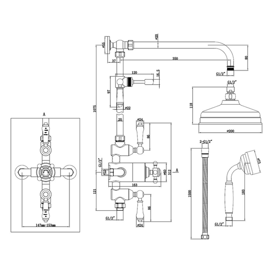 Ruby Brody Thermostatic Shower Kit - Brushed Brass - RUBY106787