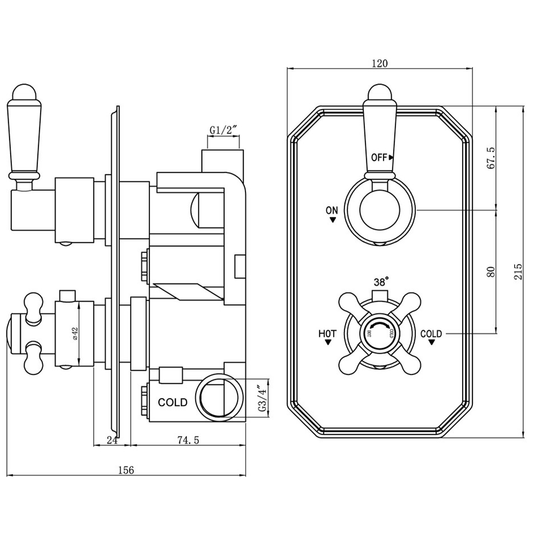 Ruby Brody Traditional Lever Thermostatic Single Outlet Shower Valve - Chrome - RUBY105883