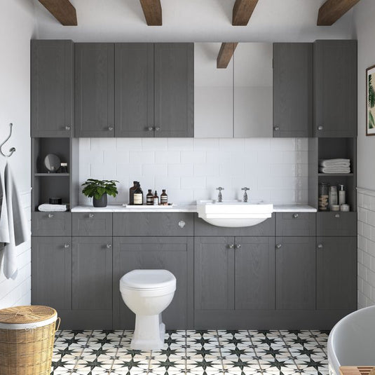 Ruby Cookie 1242mm Basin & WC Unit Pack (RH) - Grey Ash - RUBY107042 - Envy Bathrooms Ltd
