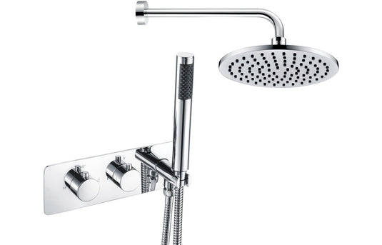 Ruby Dixie Shower Pack Two - Two Outlet Twin Shower Valve w/Handset & Brass Overhead - Chrome - RUBY105893 - Envy Bathrooms Ltd