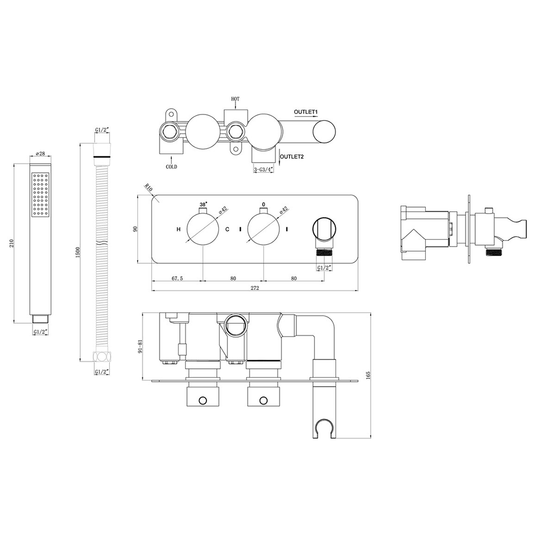 Ruby Dixie Thermostatic Two Outlet Shower Valve w/Handset - Chrome - RUBY105847 - Envy Bathrooms Ltd