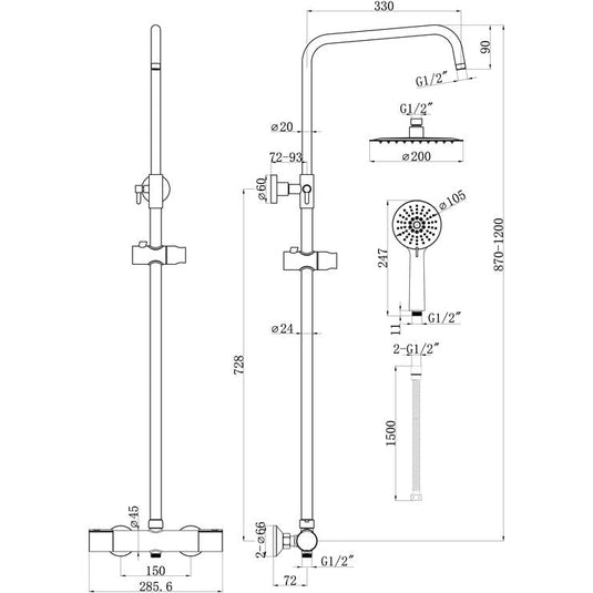 Ruby Ember Cool-Touch Thermostatic Mixer Shower w/Riser & Overhead Kit - Chrome - RUBY105830 - Envy Bathrooms Ltd