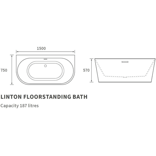 Ruby Gus Freestanding 1700x750x570mm 0TH Bath - RUBY108531 - Envy Bathrooms Ltd