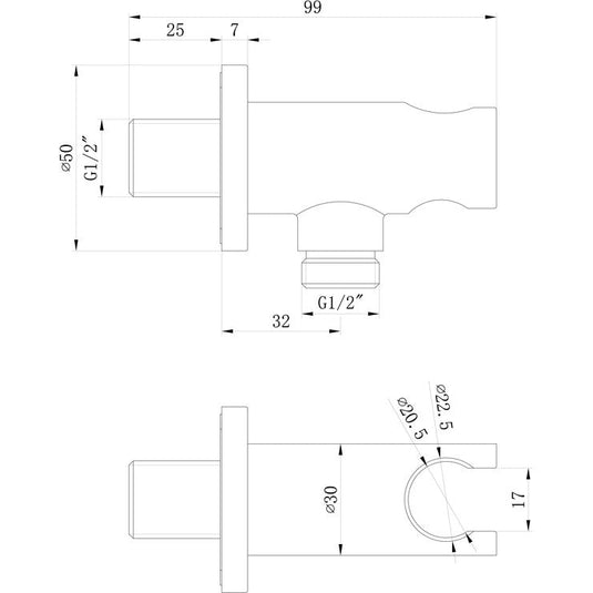 Ruby Handset Wall Bracket w/Wall Outlet - Round - RUBY105874 - Envy Bathrooms Ltd