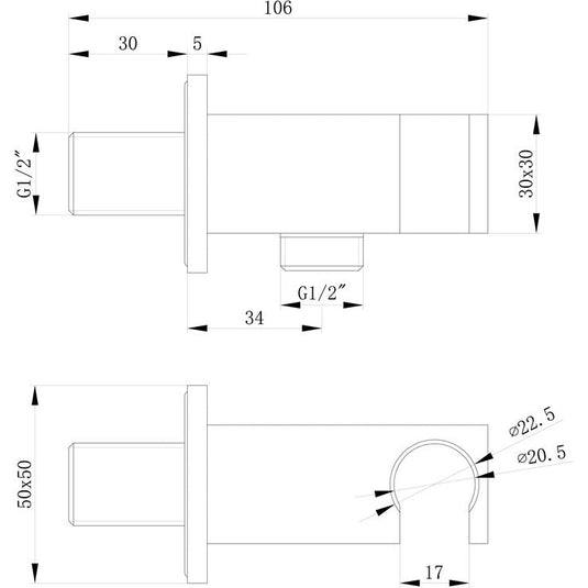 Ruby Handset Wall Bracket w/Wall Outlet - Square - RUBY105875 - Envy Bathrooms Ltd