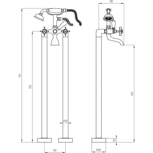 Ruby Harry Floor Standing Bath/Shower Mixer - Chrome - RUBY105734 - Envy Bathrooms Ltd