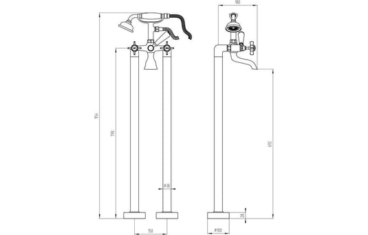 Ruby Harry Floor Standing Bath/Shower Mixer - Chrome - RUBY105734 - Envy Bathrooms Ltd