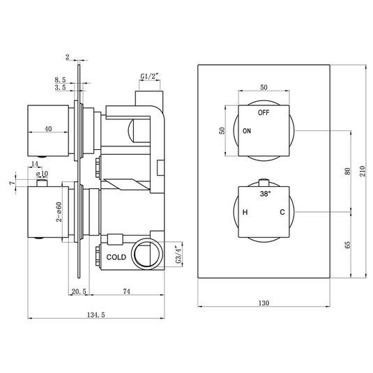 Ruby Hazel Thermostatic Single Outlet Twin Shower Valve - Chrome - RUBY105839