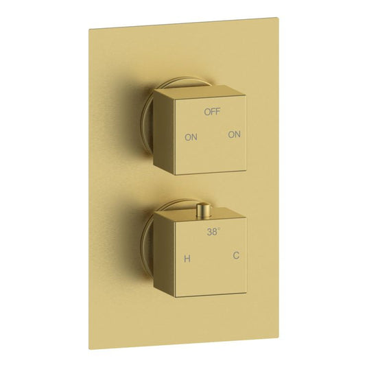 Ruby Hazel Thermostatic Two Outlet Twin Shower Valve - Brushed Brass - RUBY108592 - Envy Bathrooms Ltd