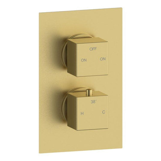 Ruby Hazel Thermostatic Two Outlet Twin Shower Valve - Brushed Brass - RUBY108592 - Envy Bathrooms Ltd