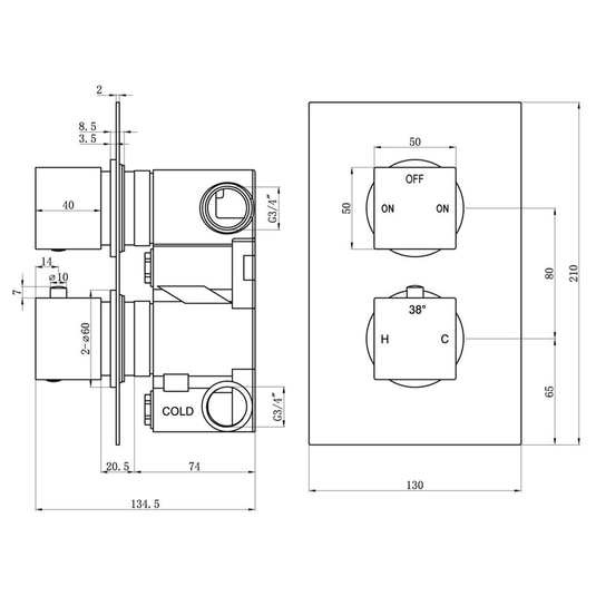 Ruby Hazel Thermostatic Two Outlet Twin Shower Valve - Brushed Brass - RUBY108592 - Envy Bathrooms Ltd