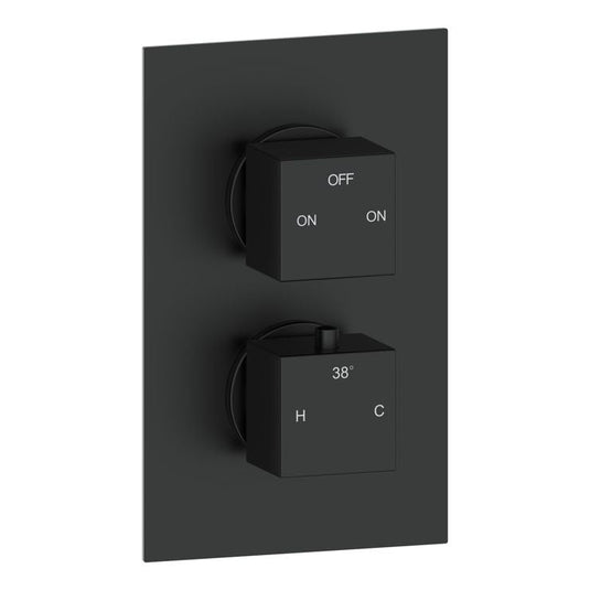 Ruby Hazel Thermostatic Two Outlet Twin Shower Valve - Matt Black - RUBY108591 - Envy Bathrooms Ltd