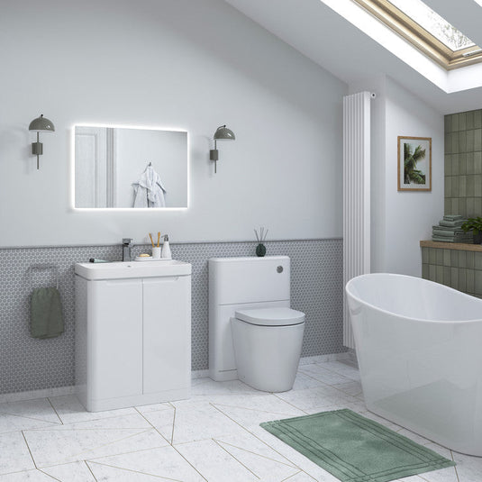 Ruby Honey 500mm 2 Door Floor Standing Cloakroom Basin Unit - White Gloss - RUBY96039 - Envy Bathrooms Ltd