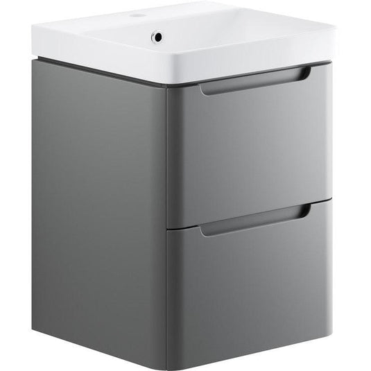 Ruby Honey 500mm 2 Drawer Wall Hung Cloakroom Basin Unit - Matt Grey - RUBY96037 - Envy Bathrooms Ltd
